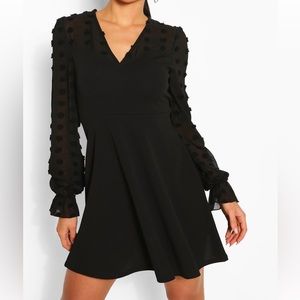 Pom sleeve skater dress